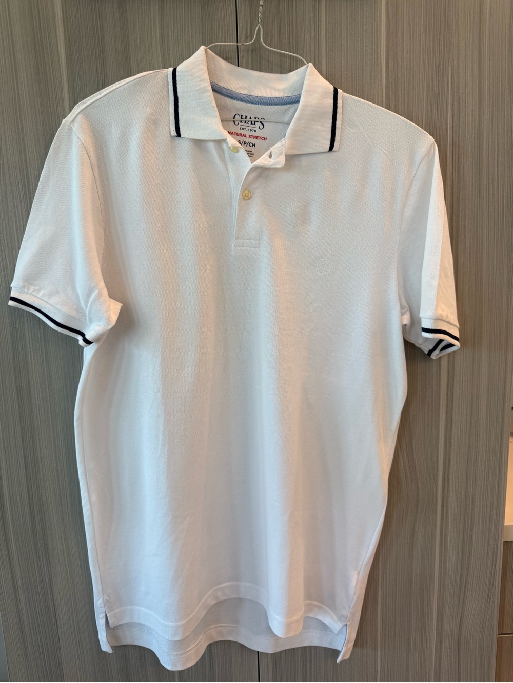 Chaps Men’s White Polo with Navy Contrast Trim